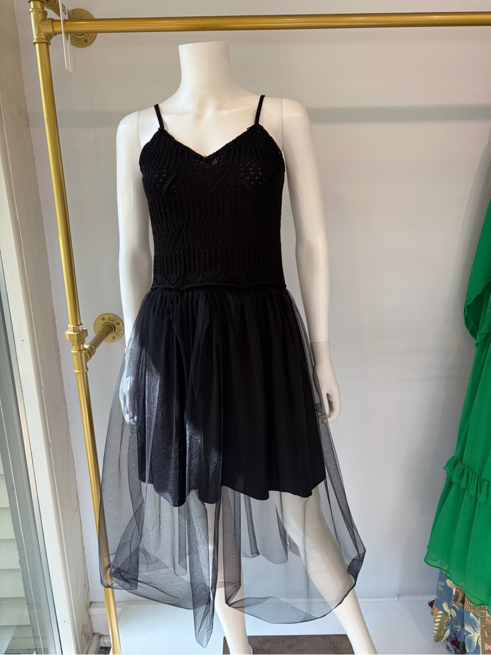 Stella Pardo Black Crochet Bodice Tulle Skirt Dress